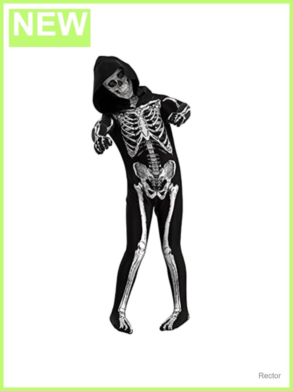 Unisex Skeleton Jumpsuit Halloween Costume with Hood and Mask